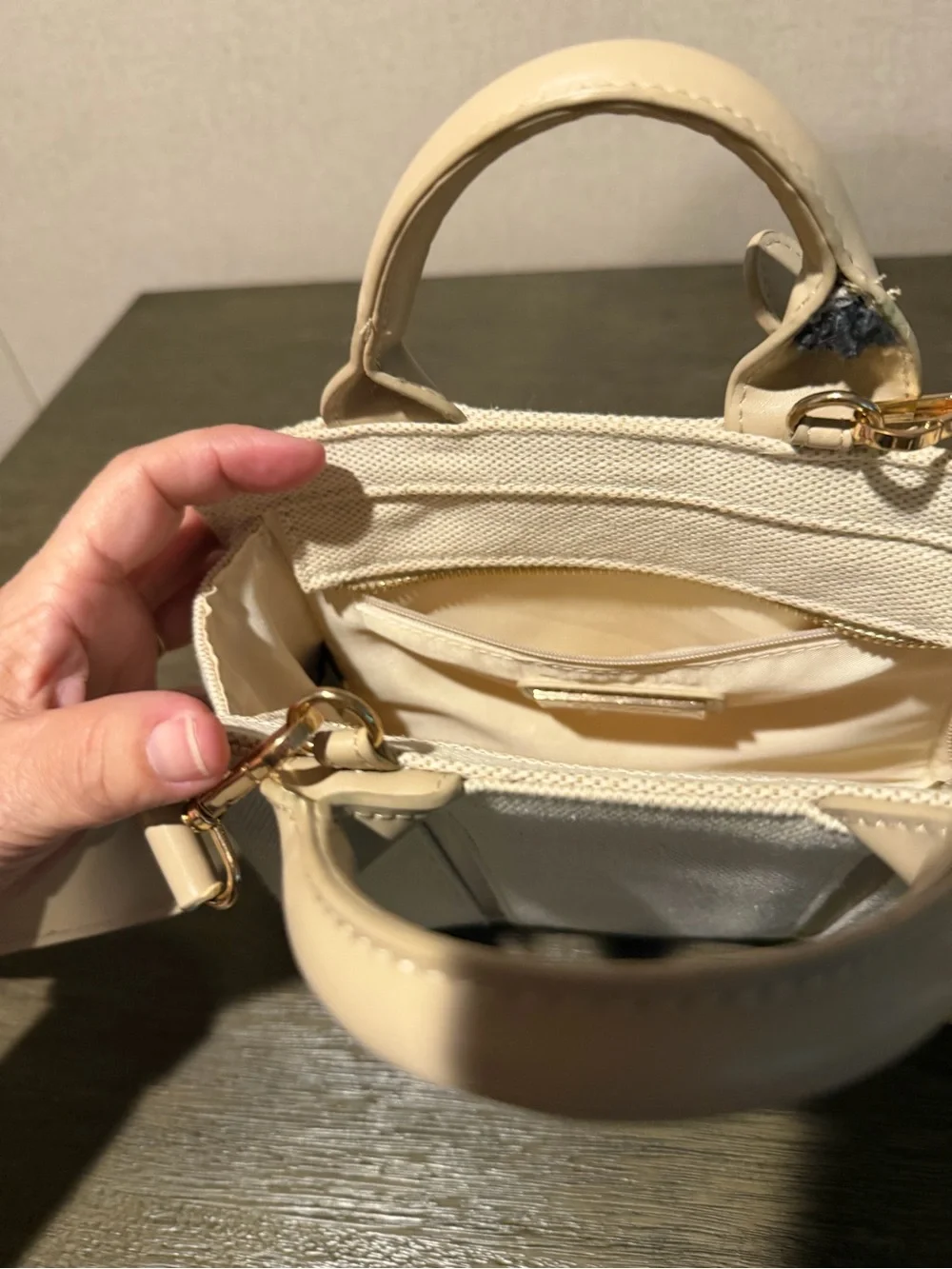 Miztique Cream Canvas & Beige Trim Satchel with Detachable Strap